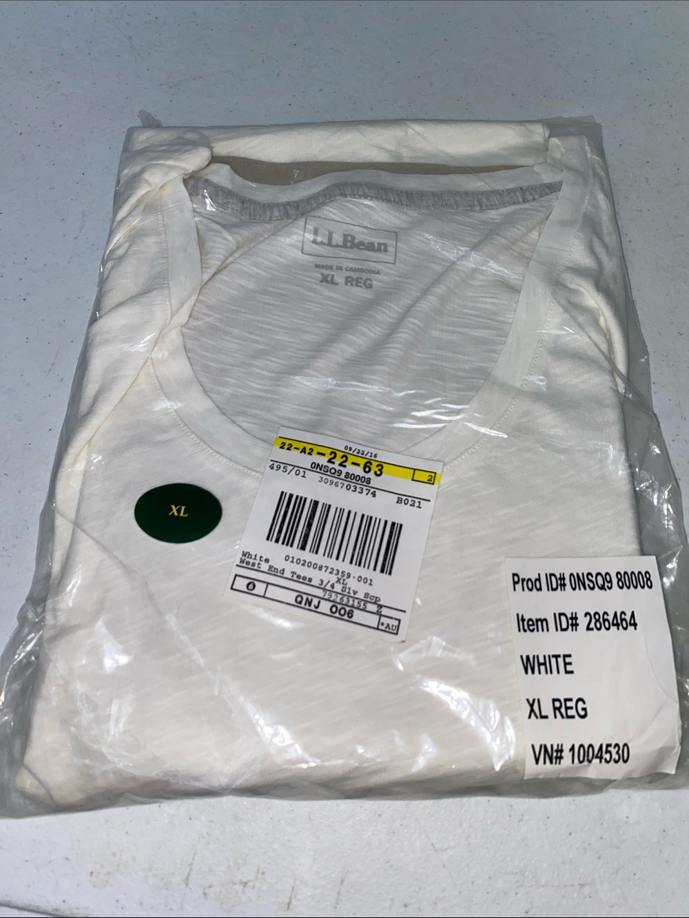 L.L. Bean White West End 3/4 Sleeve size XL